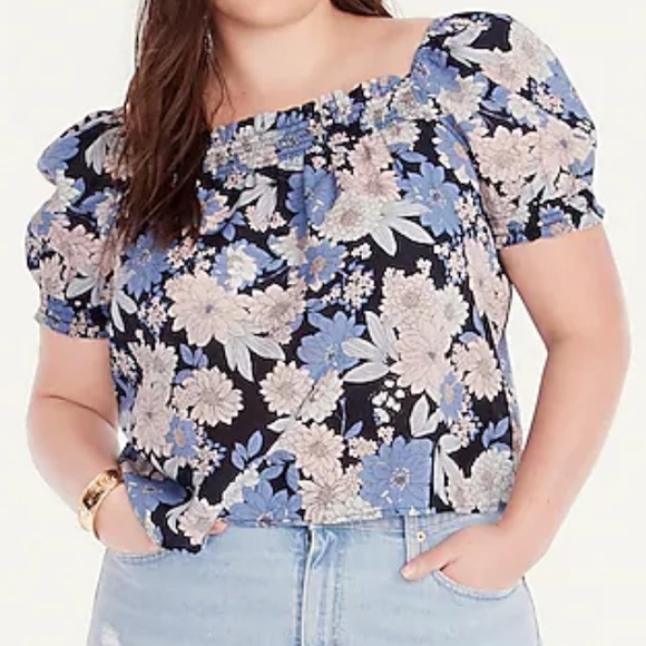NWT J. Crew Squareneck Puff-Sleeved Crop Length Top Zinnia Floral Blue Small S - Picture 5 of 5
